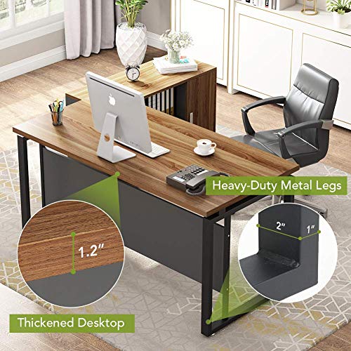 LITTLE TREE L-Shaped Computer Desk, 55" Executive Desk Business Furniture with 39” File Cabinet Storage Mobile Printer Filing Stand for Home Office Desk Walnut - Image 2