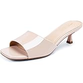 AprCoco Women Kitten Heels Sandals Low Heels Square Open Toe One Band Slip-On Heeled Mules Comfortable Dressy Vacation Sandals