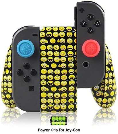 Joy-Con Charging Grip for Nintendo Switch, Built-in 1200mAh Rechargeable Battery, USB Type C Charging Cable and 2 Pro Thumb Grip Caps Included (Emoji)