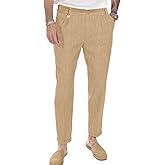 Beotyshow Mens Linen Pants Casual Elastic Waist Trousers Summer Beach Lightweight Pants