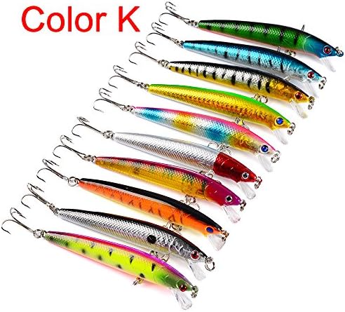 YeaFun Minnow Hooks Plastic Fishing Lures Baits Crank Bait Bass Bait Hard Fishing Lure pack of 10