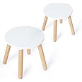 Frogprin 2 Pack Wooden Kids Stool, Perfect Matched Sensory Table, Toddler Step Stool Multi-Purpose Sitting Stool Children's Small Stool 10.23in Round Stool Stable Natural Anti-Slip