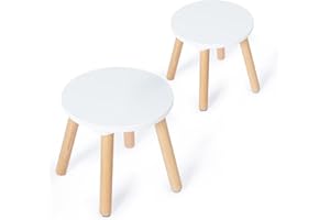 Frogprin 2 Pack Wooden Kids Stool - Perfect for Sensory Table, Toddler Step Multi-Purpose Sitting, Children's Small 10.23in Round Stable Natural Anti-Slip