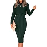 Ezbelle Women's Long Sleeve Sweater Dresses 2 Piece Outfits Sets Ribbed Knit Crop Tops and Tank Bodycon Midi Dress