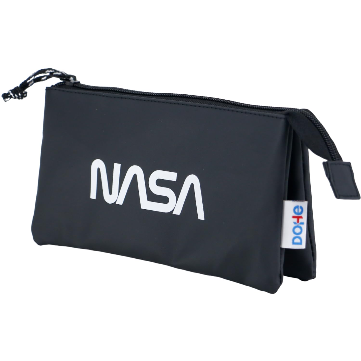 DOHE - School Pencil Case 3 Compartments - Zipper Closure, Official License, Durable Polyester, 23x12x2.5 cm, School Supplies - NASA Black - Black