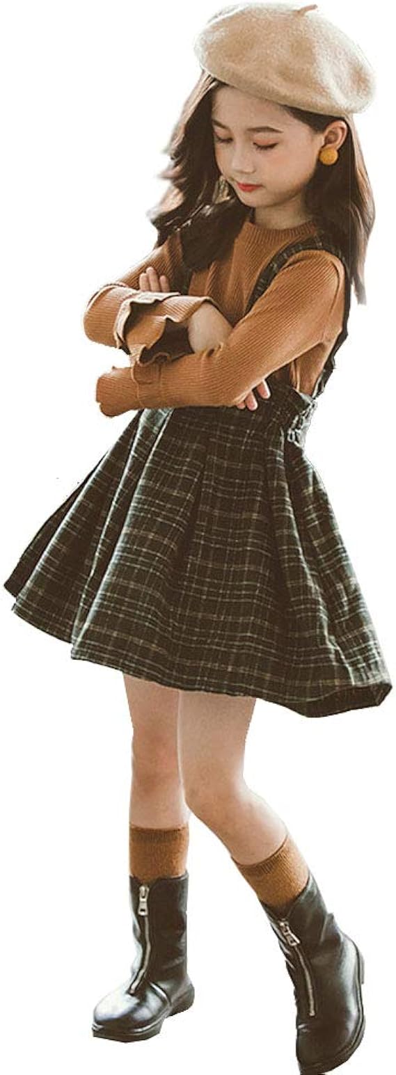 Amazon Gold Carp 女の子 子供服 キッズ服 ジャンパースカート可愛い 2点セット 長袖 厚手 Tシャツ チェック柄 韓国風 おしゃれ 綿 中学生 小学生 女の子 ダンス 七五三 お受験 発表会 100 160cm アンサンブル 通販