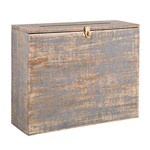 Wedding Card Box Secured Lockable Card Box with Card Slit - Distressed Finish Gift Card Box Wishing Well Card Box for Weddings, Receptions, Birthdays, Graduations, Baby Showers, 12"L X 10"H X 4.5"W,