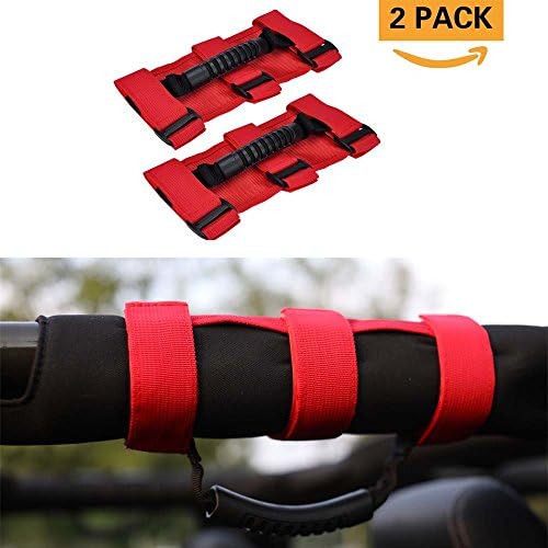 Jeep Wrangler Pull Handle Canvas Handle Adjustable Four Door Kit 2007-2017 Jeep Wrangler JK Red Handle（Pack of 2）