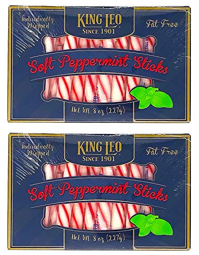 King Leo Soft Peppermint Sticks - 8 oz Pack of 6 - Individually Wrapped Peppermint Sticks Fat Free