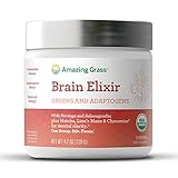 Organic Brain Elixir, by Amazing Grass, with Fermented Greens & Herb Adaptogens, Morniga, Reishi, Ashwagandha mushrooms, 20 Servings Tub
