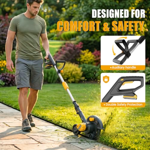 Houselife Cordless Lawn Edger Compatible with DeWalt 20V Max Battery (Tool Only), 9-Inch Electric Edger Trencher Tool with Dual Wheels, 4 Adjustable Depths, 3500RPM for Driveway Sidewalk Landscaping