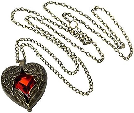 Retro Bronze Chain Red Heart Vintage Palace Pendant Angel Wings
