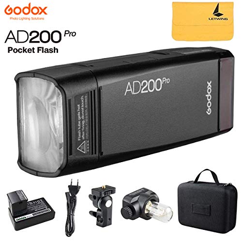Godox AD200Pro AD200 Pro TTL Flash de Studio 200Ws 2.4G HSS 1/8000s Flash Double Tête avec Batterie Lithium Haute Performance Compatible for Nikon Canon Sony Fuji Olympus Panasonic Pentax Caméra