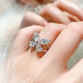 Sdouefos Butterfly Ring for Women Silver Dainty Crystal Butterfly Rings Engagement Ring Butterfly Diamond Ring for Women Jewelry Charm Knuckle Ring 8