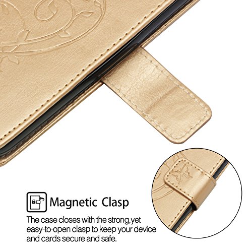 Strap Case for Galaxy Note 9,Wallet Leather Cover for Galaxy Note 9,Herzzer Classic Elegant [Gold Butterfly Pattern] PU Leather Fold Stand Card Holders Smart Phone Case - Thumbnail 5