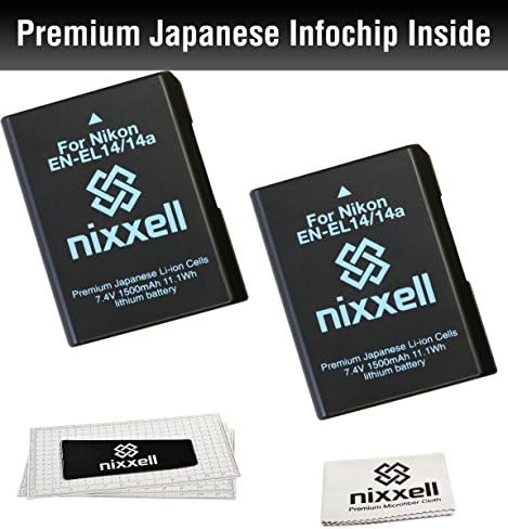 (2pack) WT Nixxell Battery for Nikon EN-EL14, EN-EL14a ,MH-24 and Nikon P7000, P7100, P7700, P7800, D3100, D3200, D5100, D5200, D5300, Df (Fully Decoded)