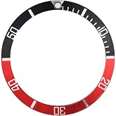 Sonew Ceramic Watch Bezel Insert Numbers Markers Wristwatch Loop Replacement Classic Ring Wristband(Black + Red)