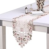 homand'o Pink Rose Embroidery Table Runner Leaf Jacquard 11 by 67 Inches For Winter Decoration