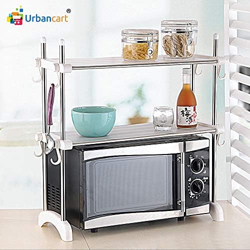 Urbancart® Stainless Steel 2-Tiers Microwave Storage Rack Shelf Organizer for Home,Office