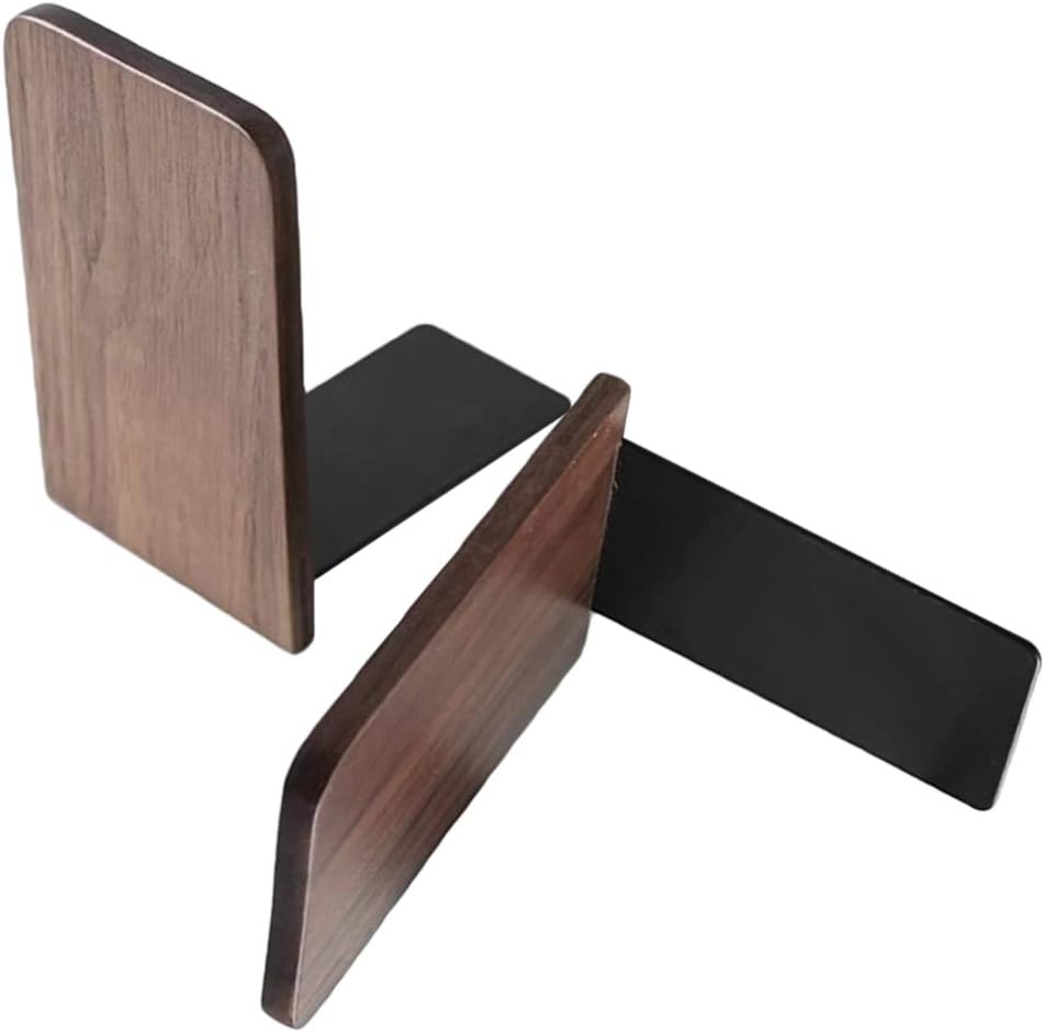 VOSAREA 2pcs Black Walnut Bookends Wood Bookend Supports Office Book Stopper Heavy Duty Bookends Rack for Office Home - Image 3