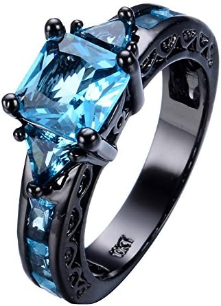 Rongxing Jewelry Blue Aquamarine Topaz Women's Black Gold Wedding Size 11