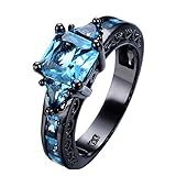 Rongxing Jewelry Blue Aquamarine Topaz Women's Black Gold Wedding Size 9