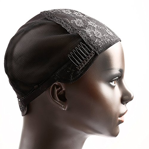 Bella Hair Glueless Wig Caps for Women Making Wig with Combs and Adjustable Straps Swiss Lace Black Medium Size