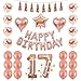 BALONA 40inch Rose Gold 17th Number Balloon 12inch Rose Gold Confetti Balloon with Happy Birthday Banner Star Balloon Heart Balloon Foil Rose Gold Tassel Garland for Birthday Party Decoration (Rose17)