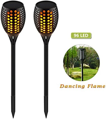 Wahom Solar Path Torches Light Outdoor Waterproof Dancing Flame Lighting 96 LED Flicking Tiki Torches Lights for Garden Patio Deck Yard Driveway Wedding Party (2)