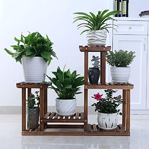 Flower Stand Balcony Wood Simple Modern Living Room Hanging Blue Indoor Plant Flower Rack 852571cm ( Color : Carbon baking color )