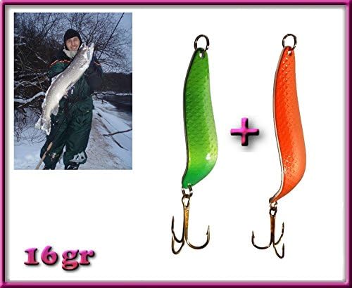 Salmon, trout, pike 16g green + red spoon lures, spinner baits, fishing baits, spinners for any water for professional fisherman!!!