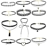 12Pcs Lace Choker Set Women Girl Classic Gothic Tattoo Necklaces Stretch Velvet Lace Choker by ZYooh