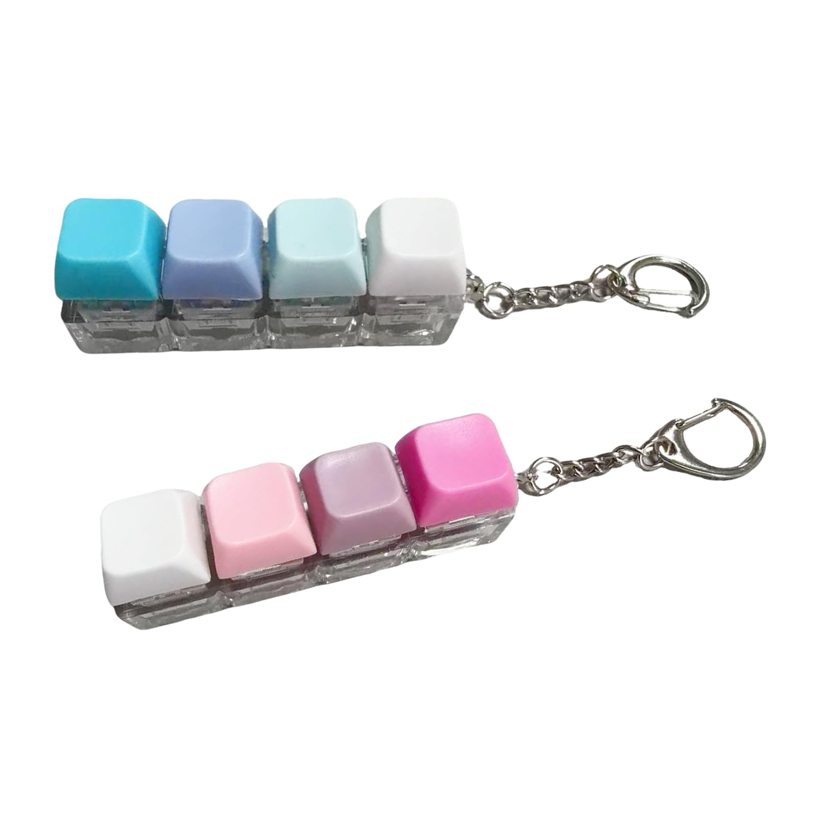 2Pcs Keyboard Fidget Toys 4 Button Finger Keyboard Keychain Keyboard Clicker Stress Relief for Kids Adult Fidget Toys Funny Fidget Keyring for Office School(No Light) (Pink+Blue)
