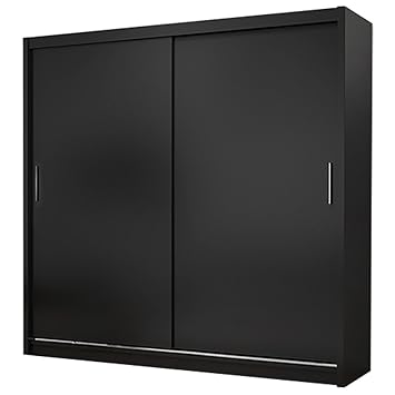 Kleiderschrank Ava 2 Modernes Schiebetürenschrank Kleiderstange Schwebetürenschrank Schlafzimmerschrank Garderobe Elegante Schiebetür Garderobeschrank 180cm (Schwarz, Ohne Beleuchtung)