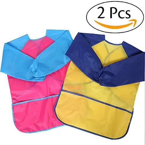 Kids Art Smocks, Children Waterproof Artist Painting Aprons with Long Sleeve for Age 2-10 Years (Yellow &Red) By SPLSTT