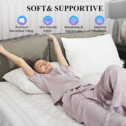MAXICOZY Fluffy Bed Pillow for Sleeping 2 Pack Standard Size, Microfiber Filling Breathable Soft