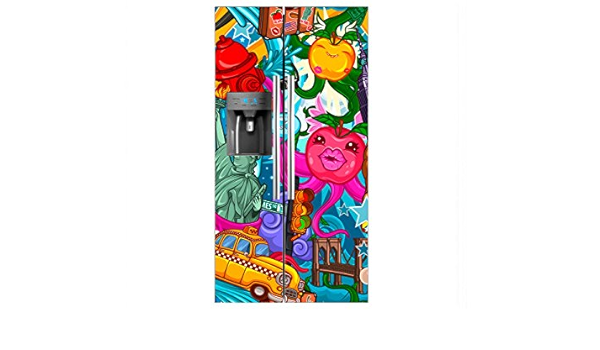 Vinilo Frigorífico Americano Caricatura Nueva York | 91x176cm ...