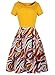 oxiuly Women's Vintage Patchwork Pockets Puffy Swing Casual Party Dress OX165 (Yellow, m)