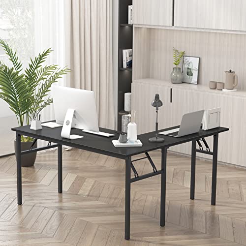 DlandHome Reversible LShaped Desk Large Corner Desk Folding Table