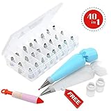 Cake Decorating Supplies Set with 24 Professional Stainless Steel Cake Decoration Tips 10 Disposable Icing Bags 2 Reusable Couplers 1 Decorating Pen and 1 Silicone Pastry Bag