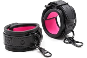 Women and Men's Padded Leather Bondage Cuffs for Sex Games, Bondage Restraints Kits Sex Handcuffs, BDSM Wrist Cuffs (Black/Pl