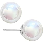 WARIDAR 8, 10, 12, 14mm White Pinkish, Warm Pale Pink Luster Faux Pearl S925 Sterling Silver Stud Earrings | Hypoallergenic Rich Radiance Round Pearl Studs | Appropriate Size Earrings for Ladies Daily Wear & Gift