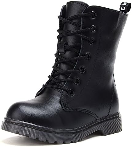 UBELLA Kids Boys Girls Black High Top Zipper Lace-Up Martin Boots Combat Riding Boots