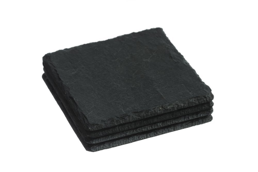 The Just Slate Company Square Slate Coasters, Rubber, Black, 11cm x 11cm, JSI/C/S4/B