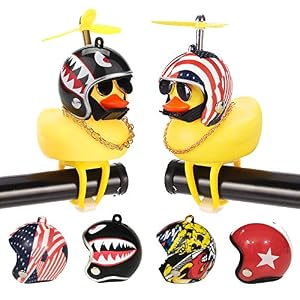 2 Pack Duck Bike Bell, Shining Duck Bicycle Horn Rubber Duck Handlebar Accessories Squeeze Duck Decor Toy Gift with LED…