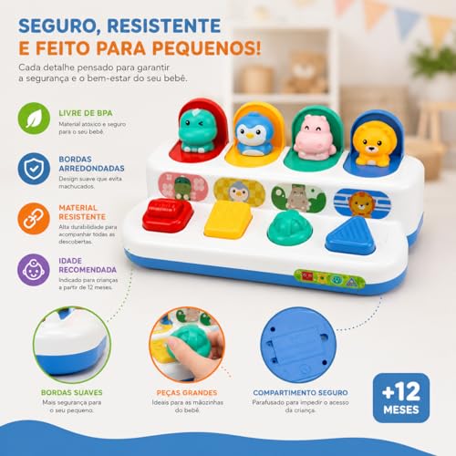 Brinquedo Montessori Infantil Esconde-Esconde Pop Up Interativo Educativo Sensorial para Bebês 1 ano+ (Bichinhos)