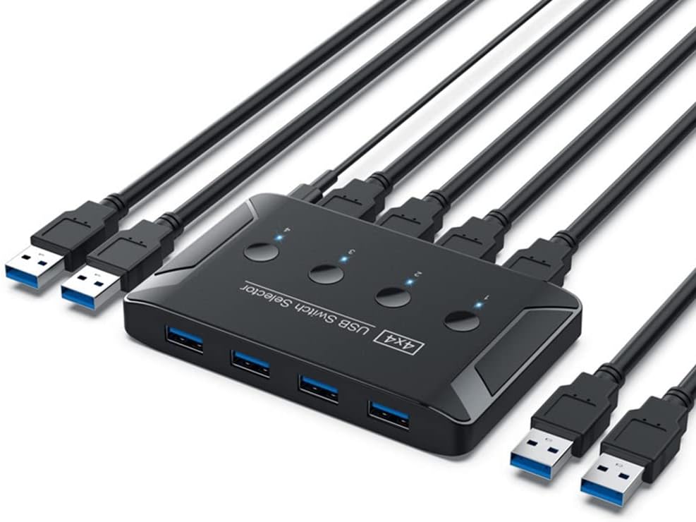 Gathukila USB 3.0 KVM Switch 4 In 4 Out Ext Cable Keyboard Mouse Printer U Disk