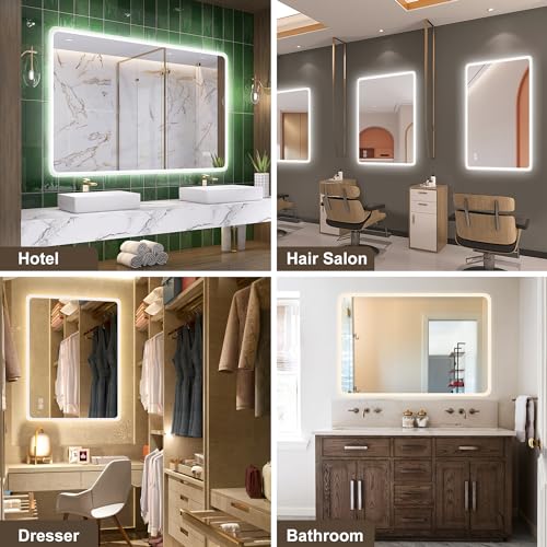 STARLEAD 100 x 70 cm Mirror-LED-Bathroom-with-Lighting, Dimmable, 3 Light Colours, Anti-fog, Memory, IP44 Tempered Glass HD Wall Mirror, Horizontal/Vertical