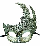 Venetian Goddess Masquerade Mask Made of Resin, Paper Mache Technique with High Fashion Macrame Lace & Rhinestones (Silver)