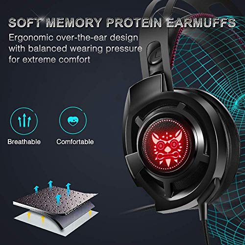 ONIKUMA M190 Pro RGB LED Light Over-Ear 7.1 Surround Sound Noise Cancelling Gaming Headset Microphone Bundle with Headphone Stand for PC, Xbox One, PS4, Nintendo Switch, Mac, Desktop, Laptop, Computer